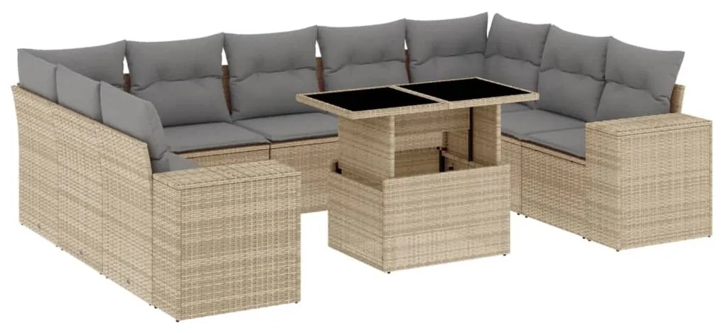 Set divano da giardino 10 pz con cuscini beige in polyrattan