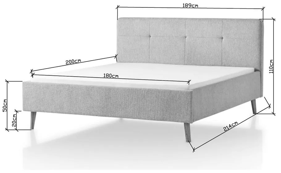 Letto matrimoniale imbottito grigio chiaro rete non inclusa 180x200 cm Smart – Meise Möbel