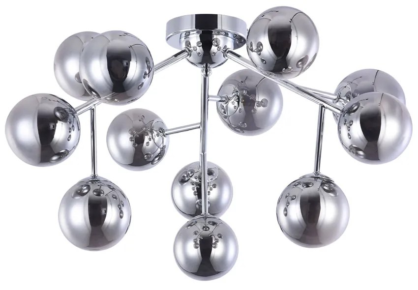 Lampada da soffitto Contemporanea Dallas Metallo Cromo 12 Luci Diffusori Fumè