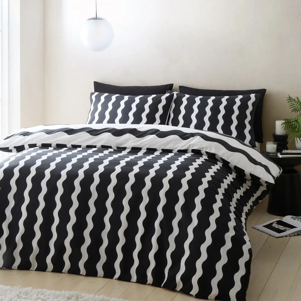 Set copripiumino e federa bianco e nero per letto singolo 135x200 cm Waves – Sassy B