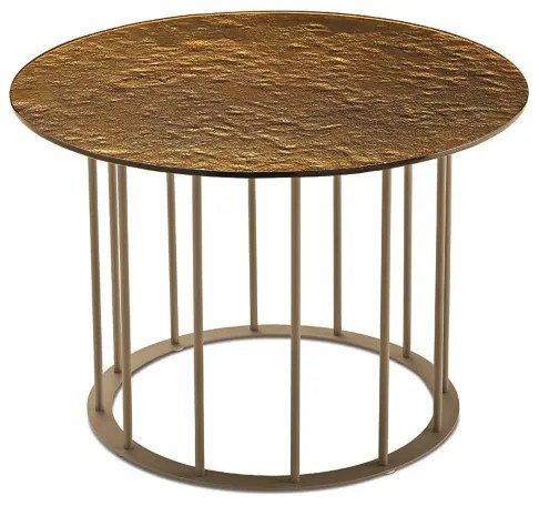 Tavolino tondo D60 cm con base in metallo Beige e piano in vetro martellato Ambra MUTE