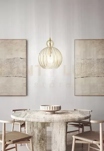 Lia sospensione in vetro e metallo cognac specchiato + ottone bruni...