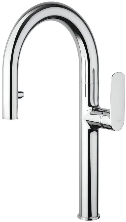 Rubinetto da cucina con doccetta a collo di cigno Flip argento spazzolato satinato PAINI