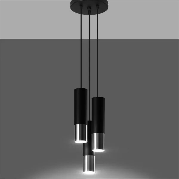 Sollux SL.0943 - Lampadario a sospensione con filo LOOPEZ 3xGU10/10W/230V arrotondato nero/cromo