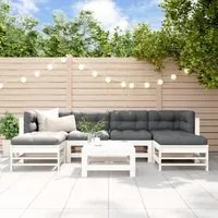 Set Divani da Giardino 7pz con Cuscini in Legno Massello Bianco 3185949