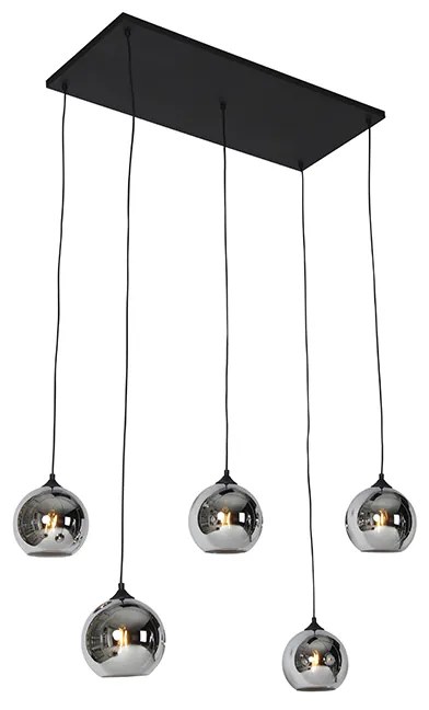 Lampadario Art Déco nero con vetro fumé 5 luci - Wallace