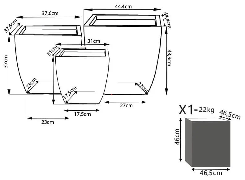 ROSA - set di 3 vasi