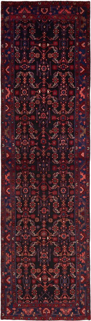 Hamedan Tappeto 420x110 Blu (Iran) Annodato A Mano