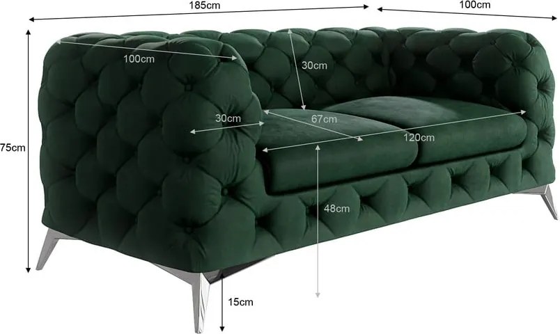 Divano verde scuro con rivestimento in velluto 185 cm Chelsea – Ropez