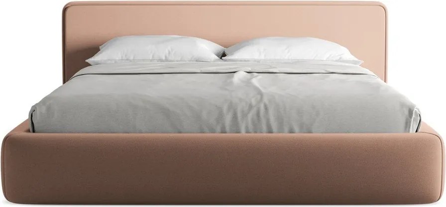 Letto matrimoniale imbottito rosa chiaro con contenitore con griglia 180x200 cm Kiana - Makamii