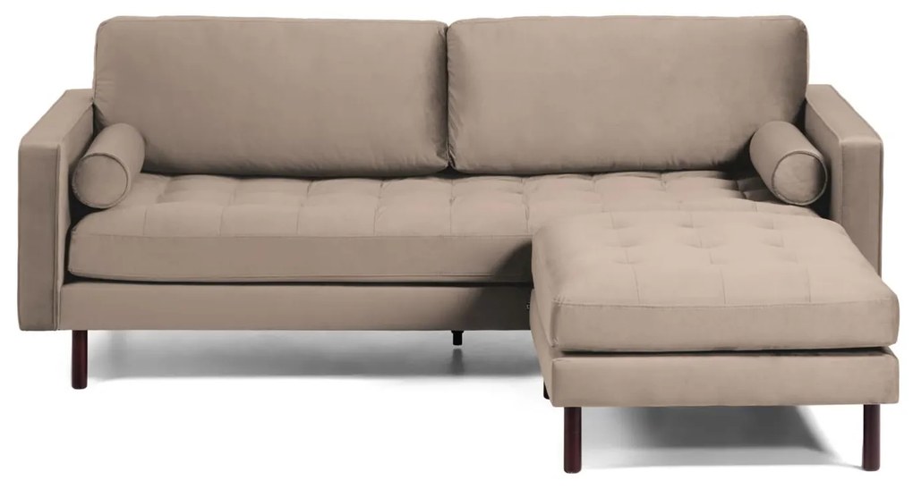 Kave Home - Divano Debra 3 posti con poggiapiedi in velluto topo 222 cm