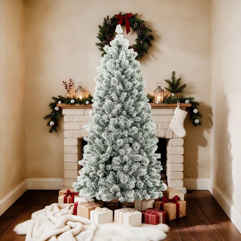 Albero di Natale artificiale innevato Parigi bianco H 210 cm x ø 95 cm