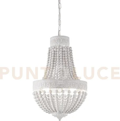 Monet lampadario con perle in legno naturale 5 luci attacco e14 bia...
