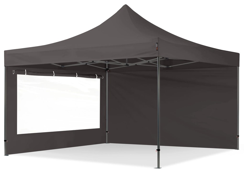 TOOLPORT 4x4 m gazebo pieghevole con laterali (finestre panoramiche), PREMIUM acciaio, grigio scuro - (600100)