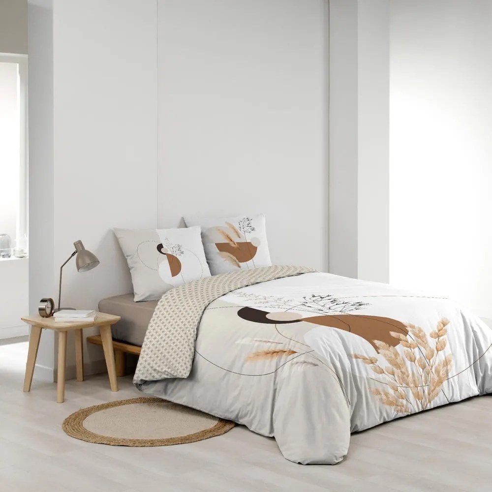 Set copripiumino e federa bianco/beige in cotone per letto matrimoniale ed esteso 240x220 cm Natacha – douceur d'intérieur