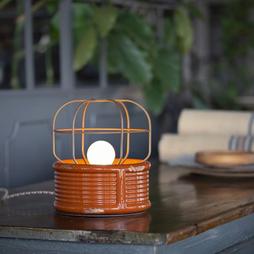 Lumetto Industrial Ferro E Ceramica Vintage Arancio 1 Luce E27