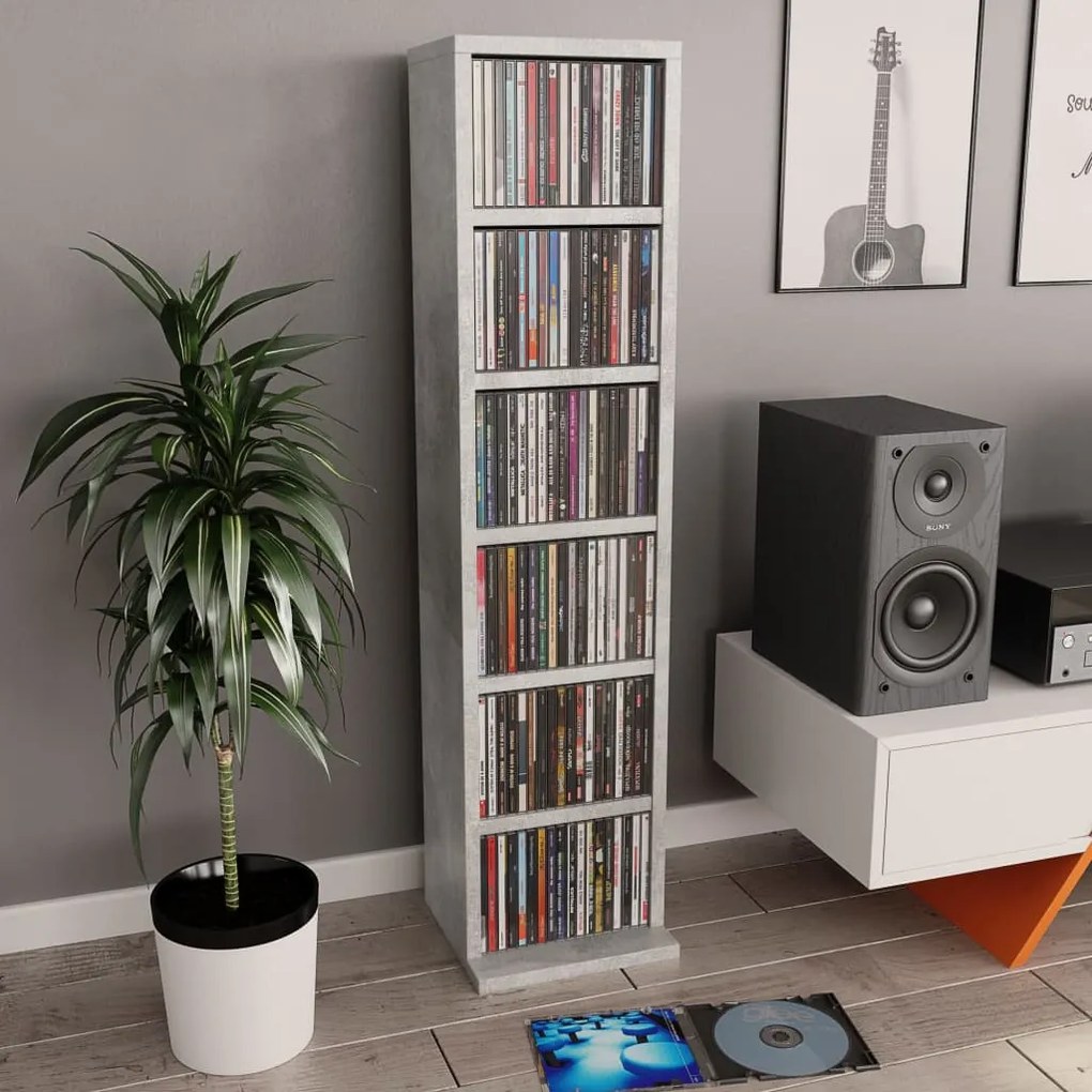 Mobile Porta Cd Grigio Cemento 21x20x88 Cm İn Legno Multistrato /