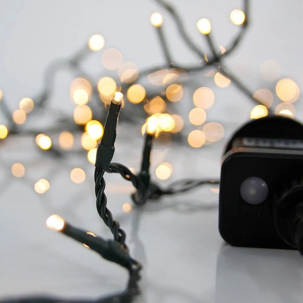 Catenaria Natalizia LED 8m con 8 GIOCHI DI LUCE, Cavo VERDE, IP44 Colore Bianco Caldo 2200 - 2300 °K