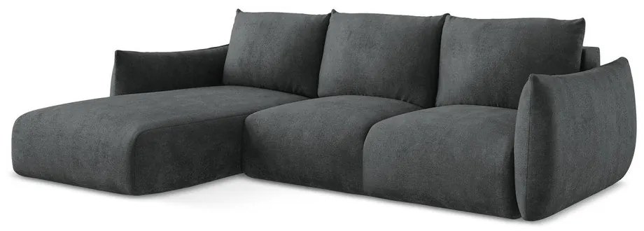 Divano angolare grigio scuro allungabile (con penisola a sinistra/con chaise lounge) con rivestimento in ciniglia Leila – Makamii