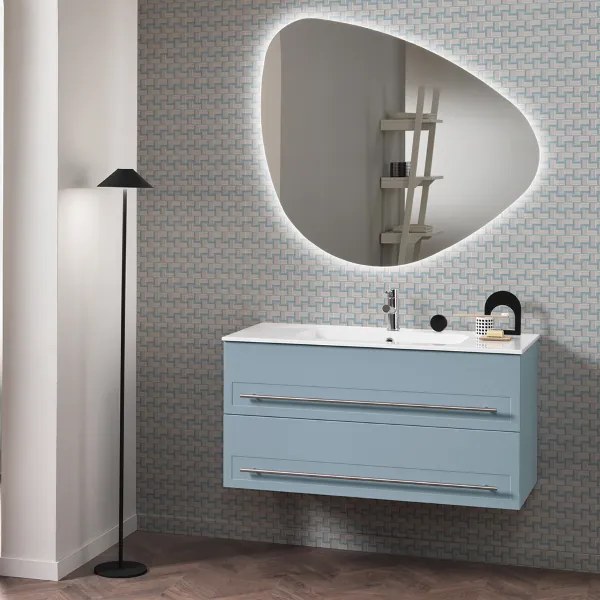 Mobile bagno sospeso ZOE 80 cm Denim con 2 cassetti