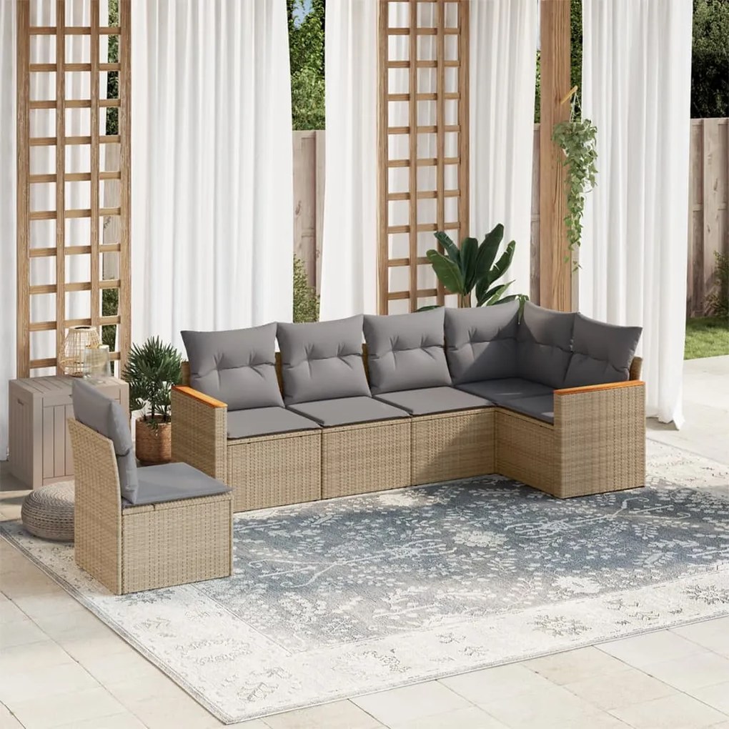 Set divano da giardino 6 pz con cuscini beige in polyrattan