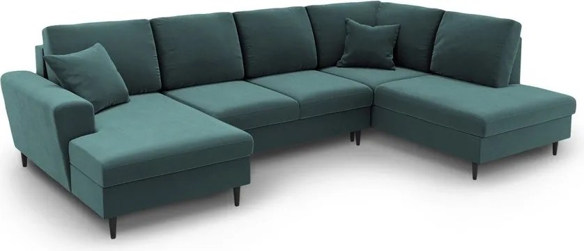 Divano angolare color petrolio allungabile e con contenitore (con penisola a destra/a U) con rivestimento in velluto Kyoto – Cosmopolitan Design