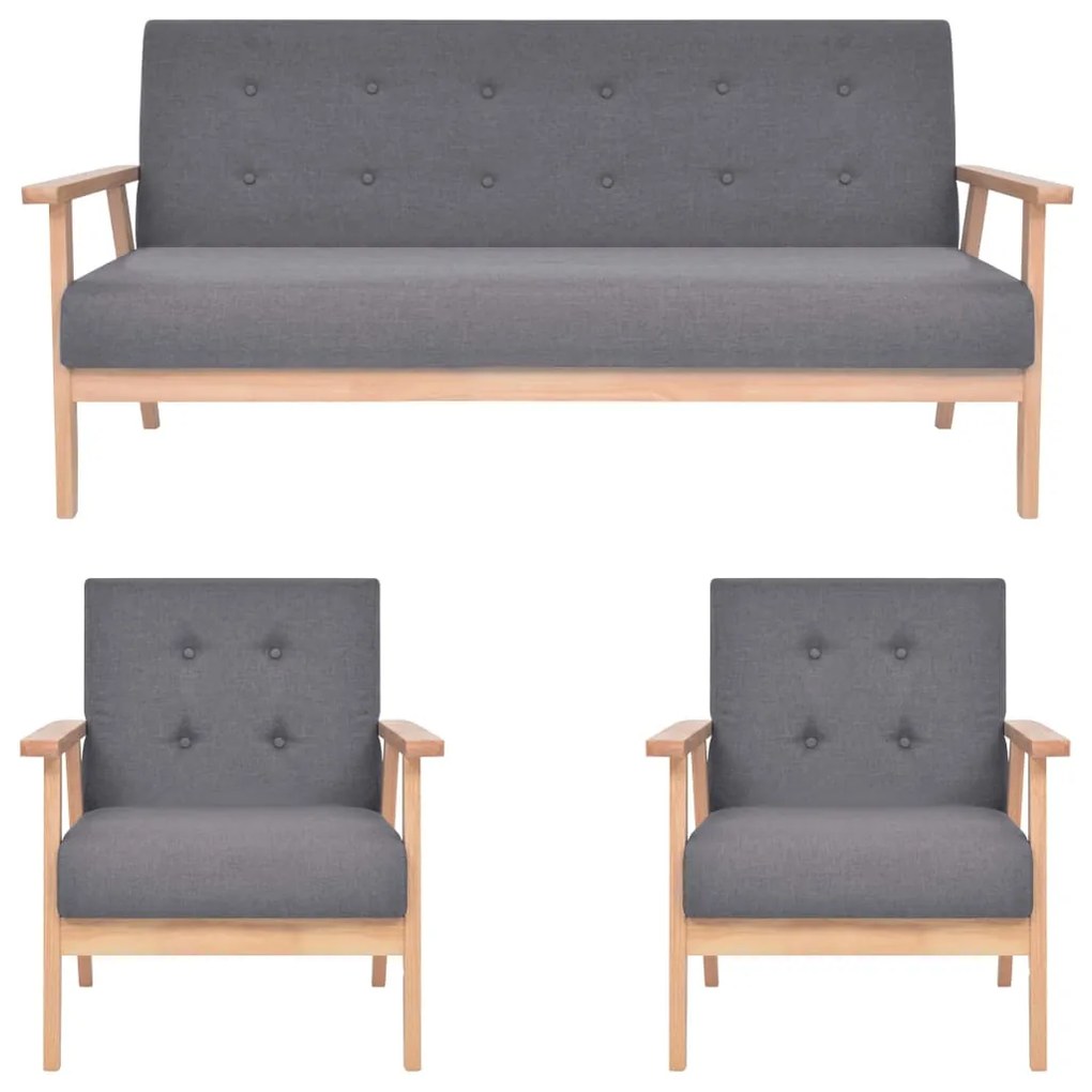 Set Di Divani 3 Pz İn Tessuto Grigio Scuro /