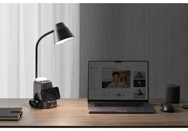 Immax 08999L - Lampada da tavolo LED+CCT dimmerabile con ricarica wireless Qi IDEAL LED/8W/230V, marrone