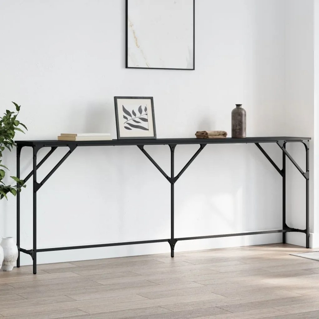 Tavolino Consolle Nero 200x29x75 Cm İn Legno Multistrato /