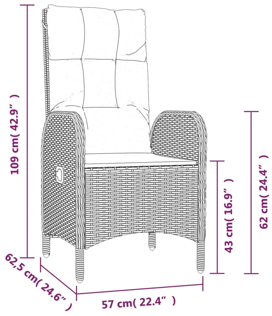 Set da Pranzo da Giardino 4 pz con Cuscini Nero in Polyrattan