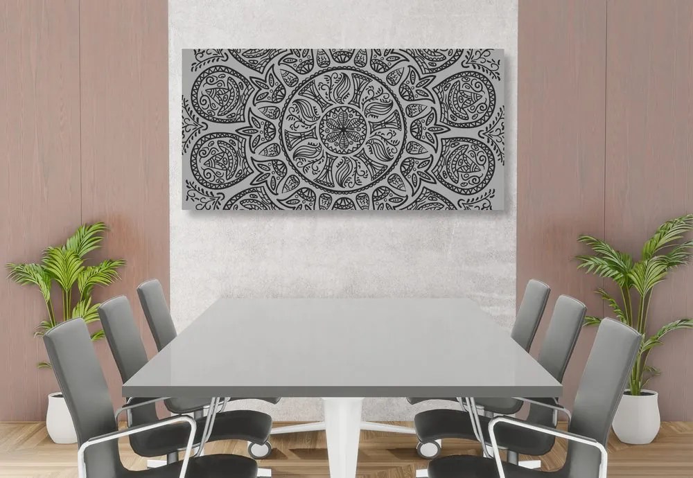 Quadro su tela – Mandala con motivo naturale astratto in bianco e nero
