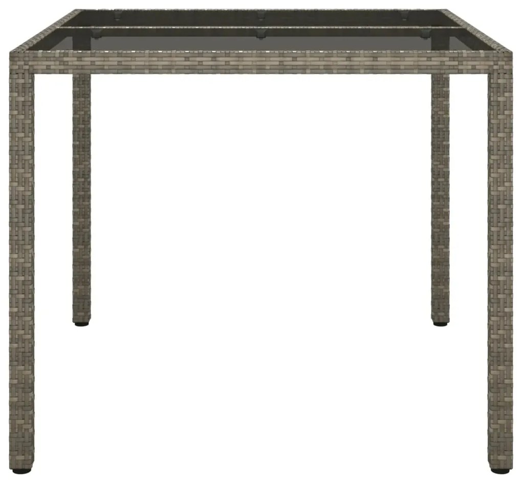 Tavolo giardino 90x90x75 cm vetro temperato e polyrattan grigio