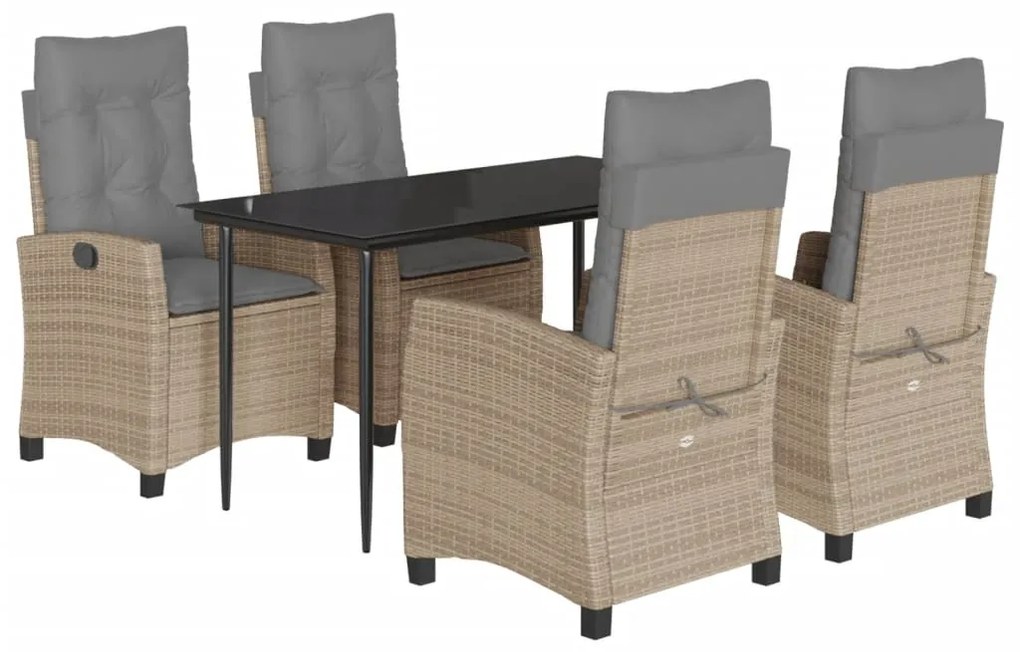 Set pranzo da giardino 5 pz con cuscini beige misto polyrattan
