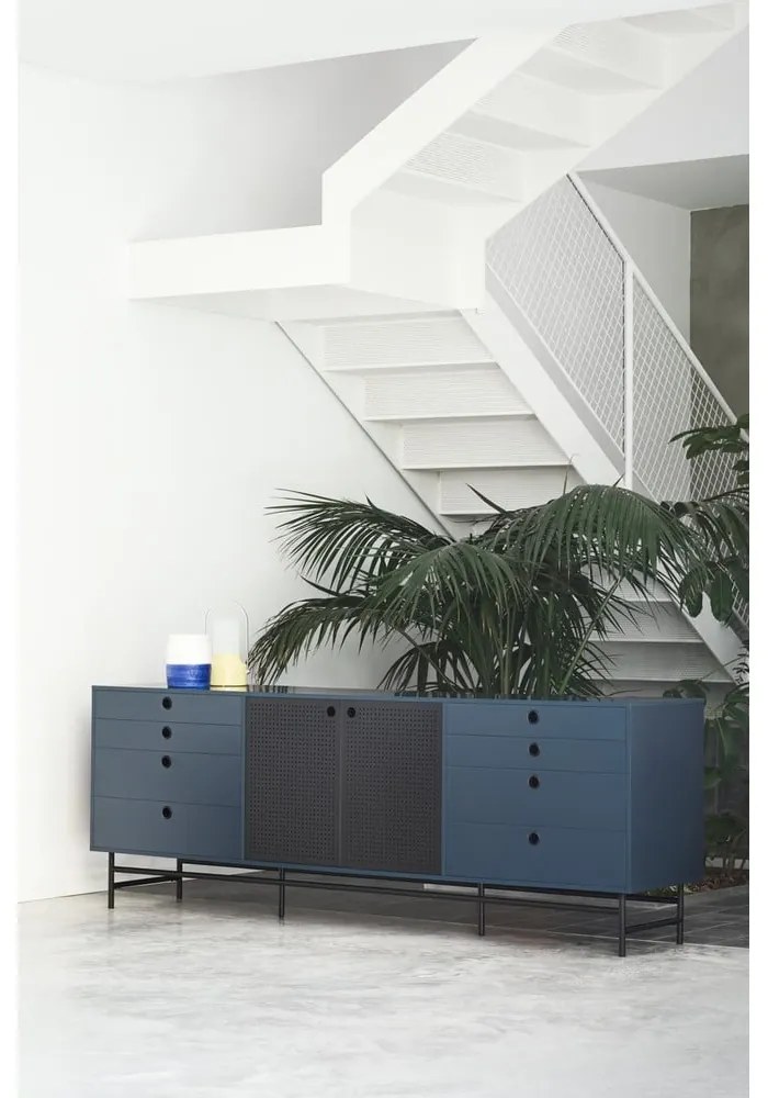 Cassettiera nera e blu, larghezza 212 cm Punto - Teulat