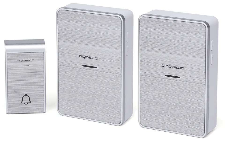 Campanello senza fili Aigostar da esterno a batteria 1 pulsante e 2 riceventi colore argento