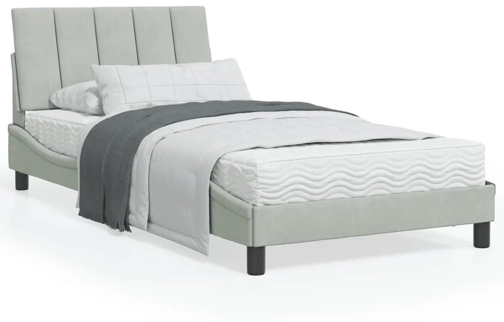 Letto con materasso grigio chiaro 100x200 cm in velluto