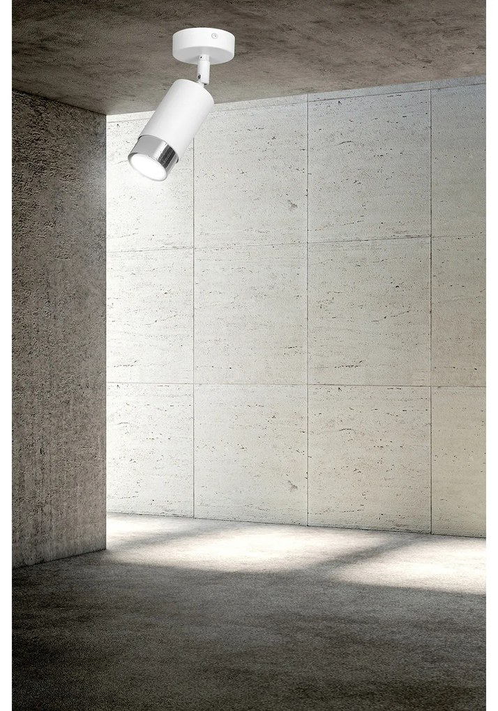Faretto Orientabile 1 Luce Ragnar A Cilindro In Acciaio Bianco E Cromo