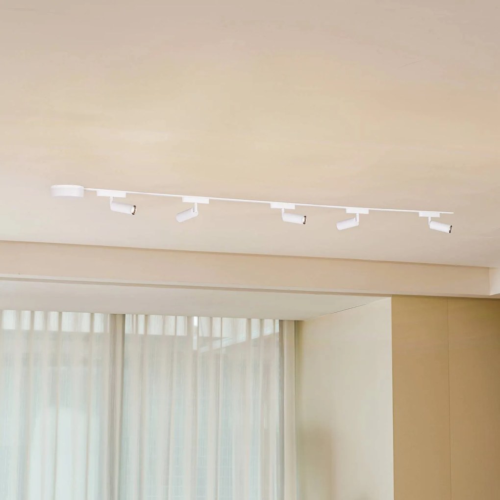 Lindby Sistema a binario 48V Lumaro, faretti, a 5 luci, bianco, Ø 4 cm, CCT
