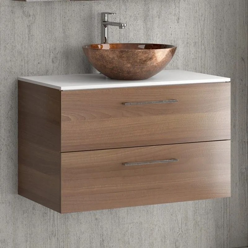 Kamalu - mobile bagno 80 cm con due cassetti e piano solid surface el-80ss