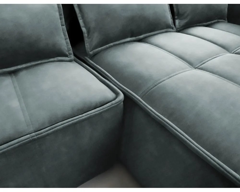 Divano angolare verde allungabile/con contenitore (con penisola a destra/con chaise lounge) e rivestimento in velluto Campo – ELTAP