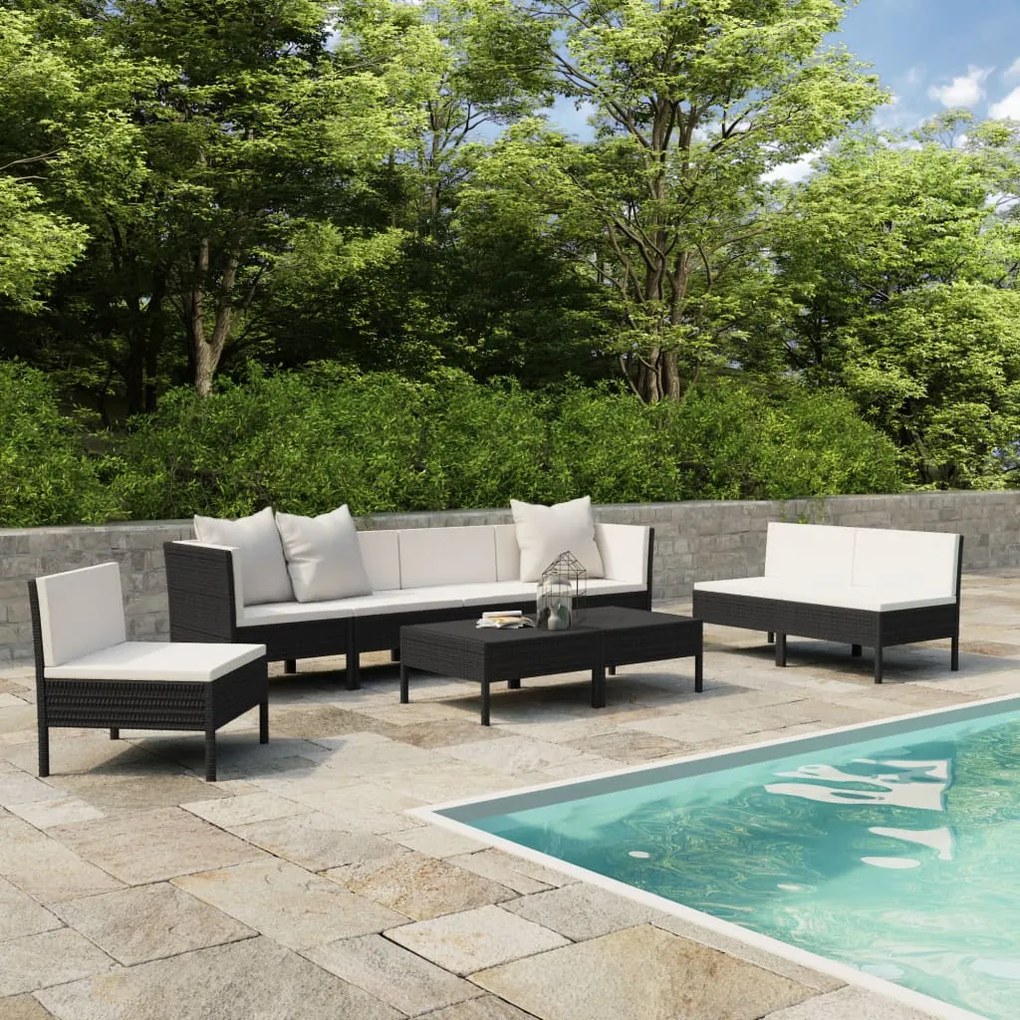 Set Divani da Giardino 9 pz con Cuscini in Polyrattan Nero