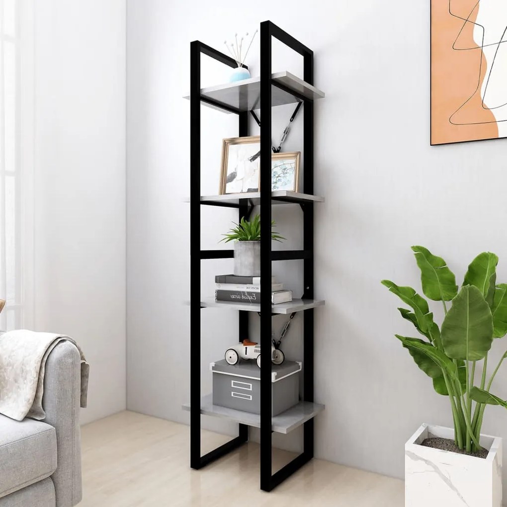 Libreria 4 Ripiani Grigio Cemento 40x30x140cm Legno Multistrato /