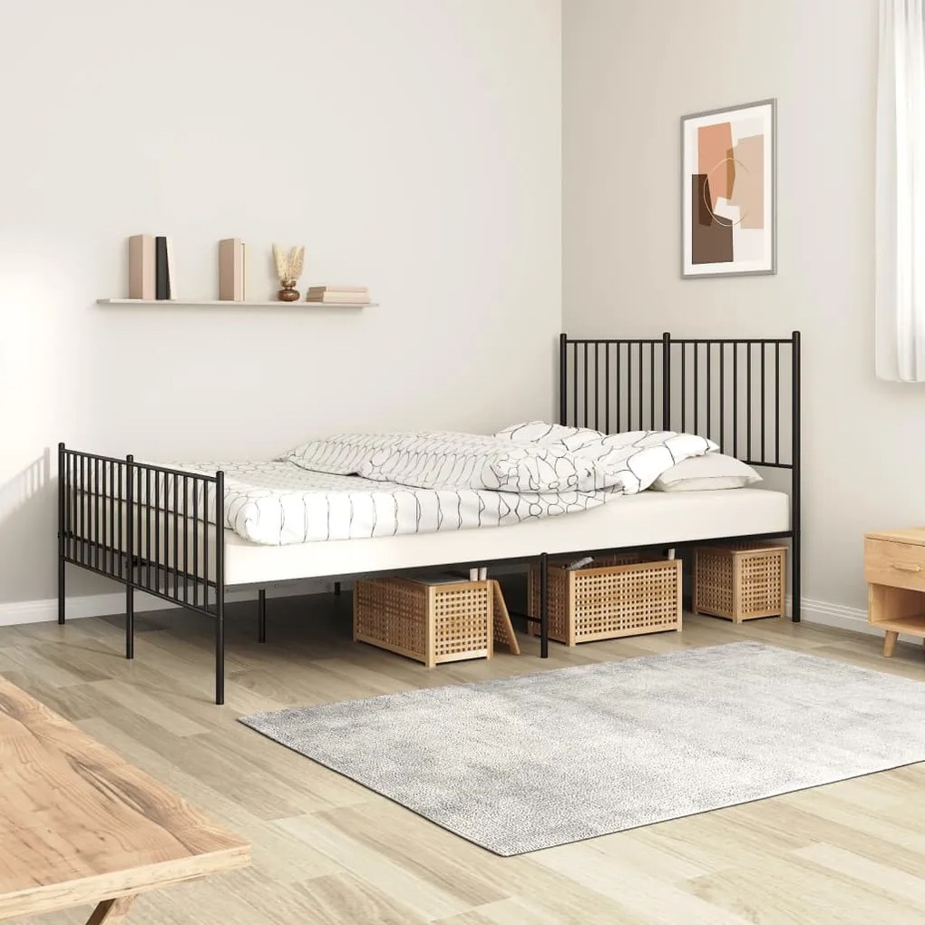 Giroletto Con Testiera E Pediera Metallo Nero 140x190 Cm /