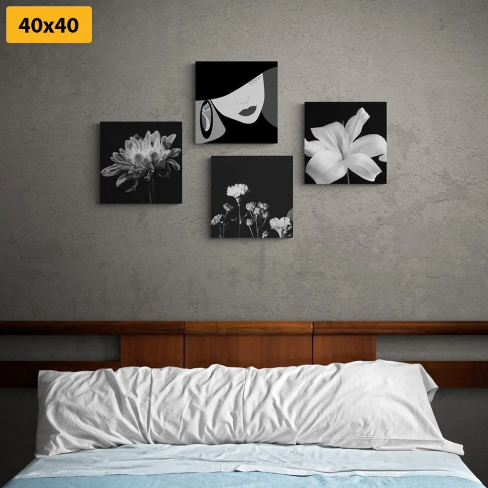 Set di quadri – Eleganza femminile e fiori in bianco e nero