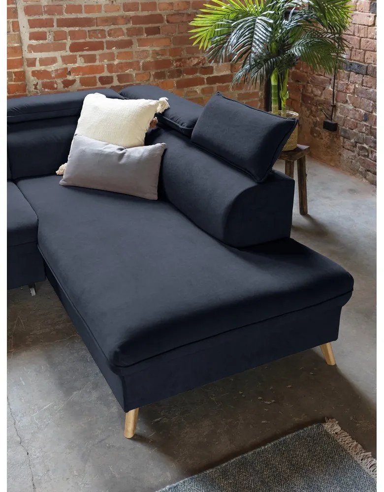 Divano letto angolare a U in velluto blu scuro (angolo destro) Sweet Harmony - Miuform