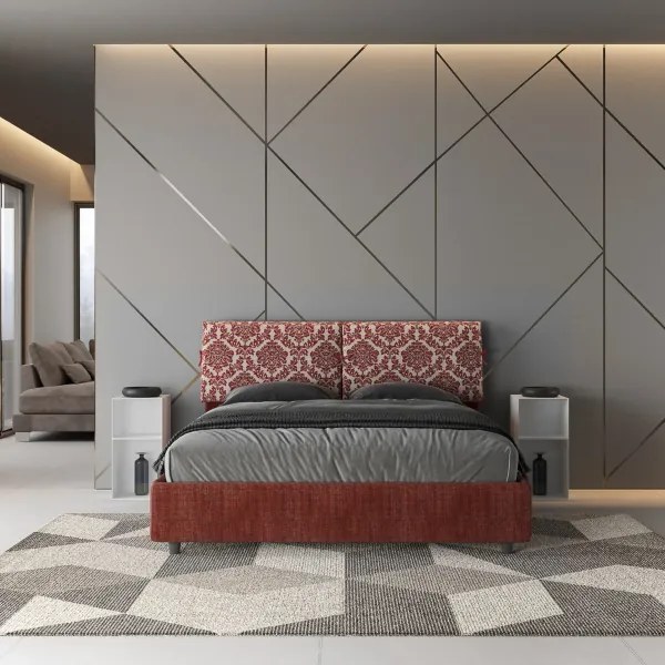 Letto matrimoniale contenitore imbottito 160x190 tessuto Agata 4 bordeaux Mados