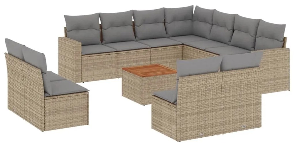 Set divani da giardino 12 pz con cuscini beige in polyrattan