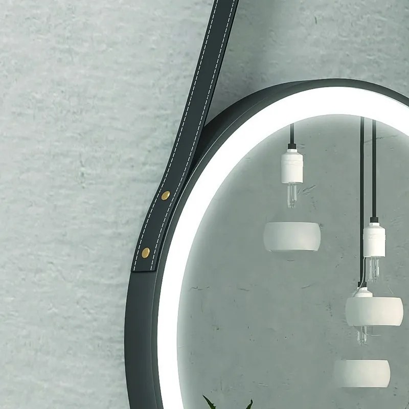 Specchio bagno led rotondo Ø50 cm con laccio colore nero KANA-50 - KAMALU