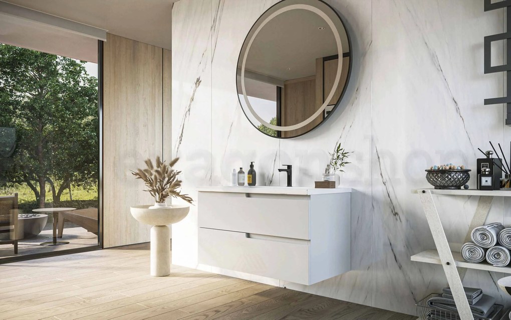 Mobile bagno Bianco 90x46 Sorrento due cassetti con lavabo integrato in ceramica