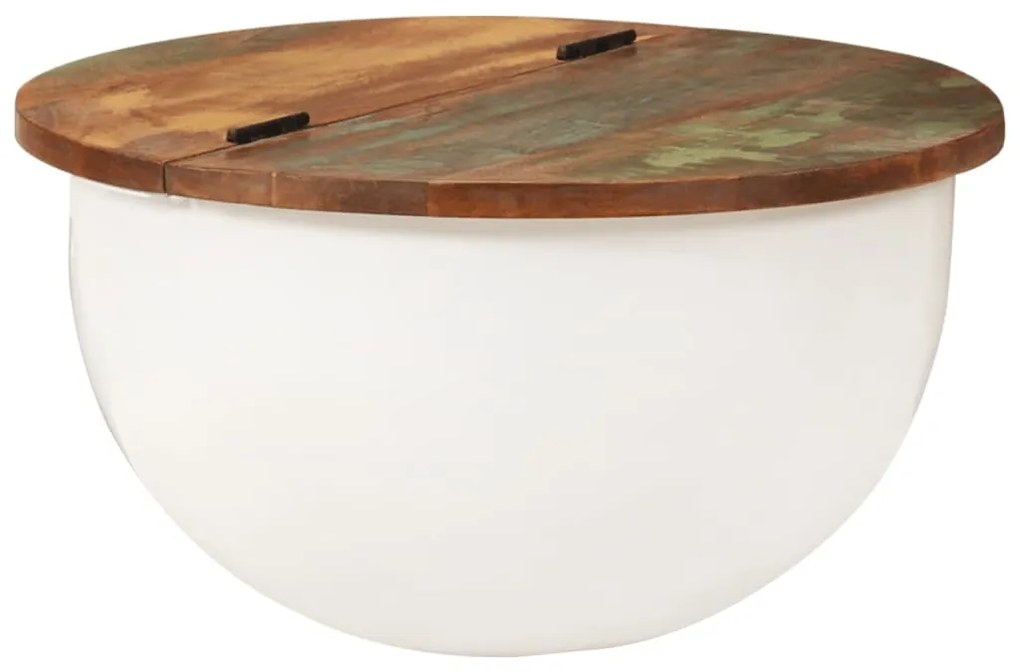 Tavolino Da Salotto Bianco 50x27 Cm Legno Massello Di Recupero /